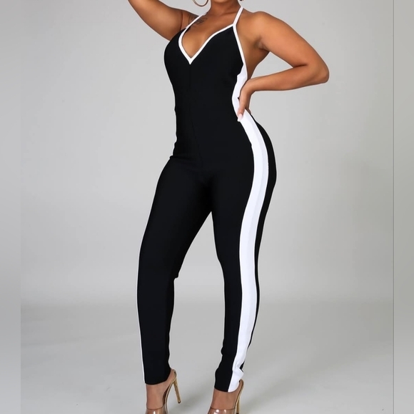 Black and White Women's Jumpsuit - Picture 1 of 4